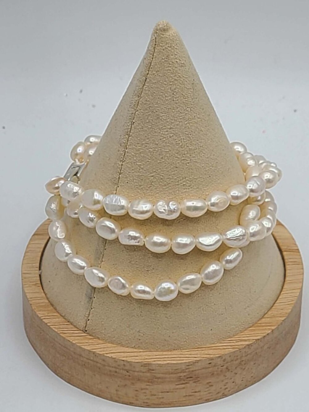 J Crew Three Strand Pearl Bracelet Silver Tone Clasp